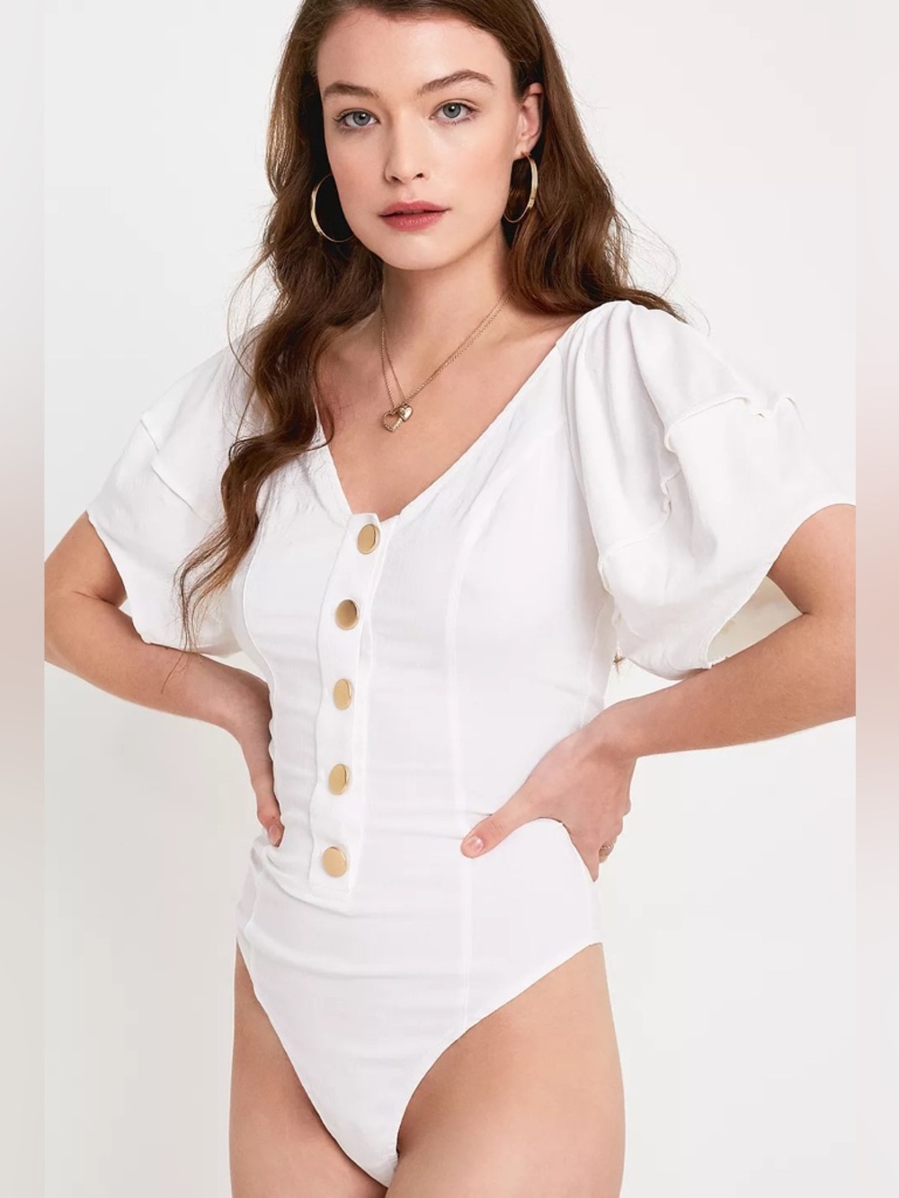 Free People Intimately FP Not Basic Puff Sleeve Bodysuit in White